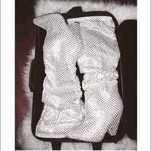 Sparkly Jewels Slouchy Cone Heel Boots SILVER